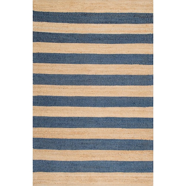 Alisia Stripes Jute Denim 5 ft. x 8 ft. Area Rug