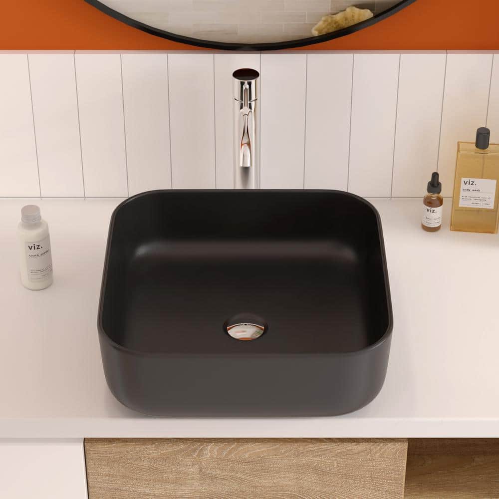 Matte Black Ceramic Square Above-Counter Bathroom Sink