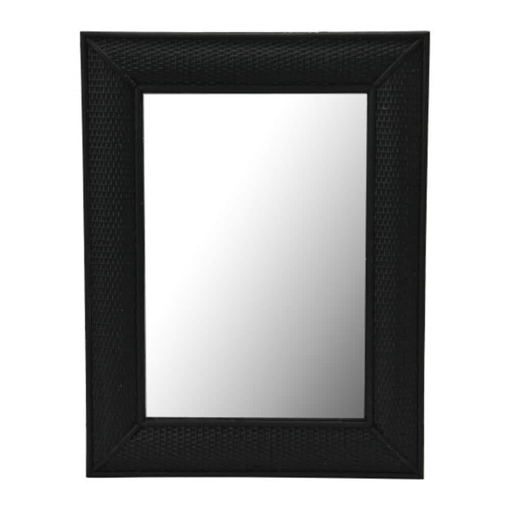 Firwood Rattan Wall Mirror Black - Storied Home: Boho Style, No Assembly, Wall Mount, 24.5"x29.75"