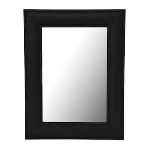 20 in. W x 26.38 in. H Modern Rectangle Framed Firwood & Rattan Mirror in Black
