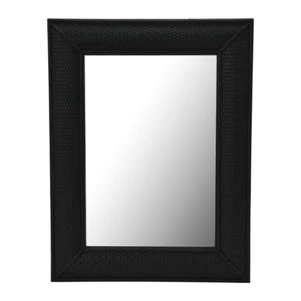 Storied Home 20 in. W x 26.38 in. H Modern Rectangle Framed Firwood & Rattan Mirror in Black