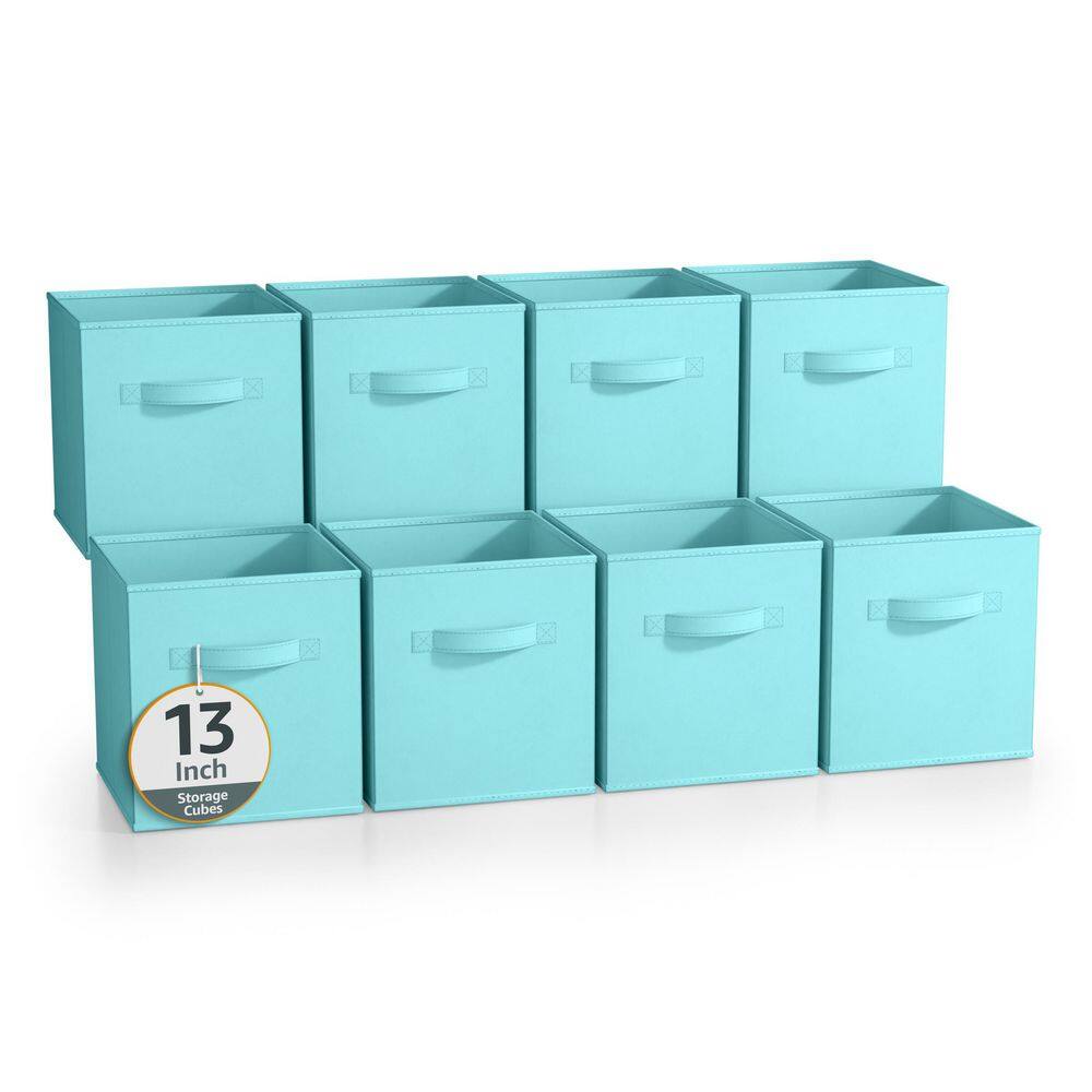 Storage Cubes with Handles, Blue 13 in. x 13 in. H Fabric Decorative Basket Set of 8, Large Foldable Closet Organizer