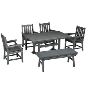 Dark Gray 6-Piece Plastic Outdoor Dining Set with Gray Cushion