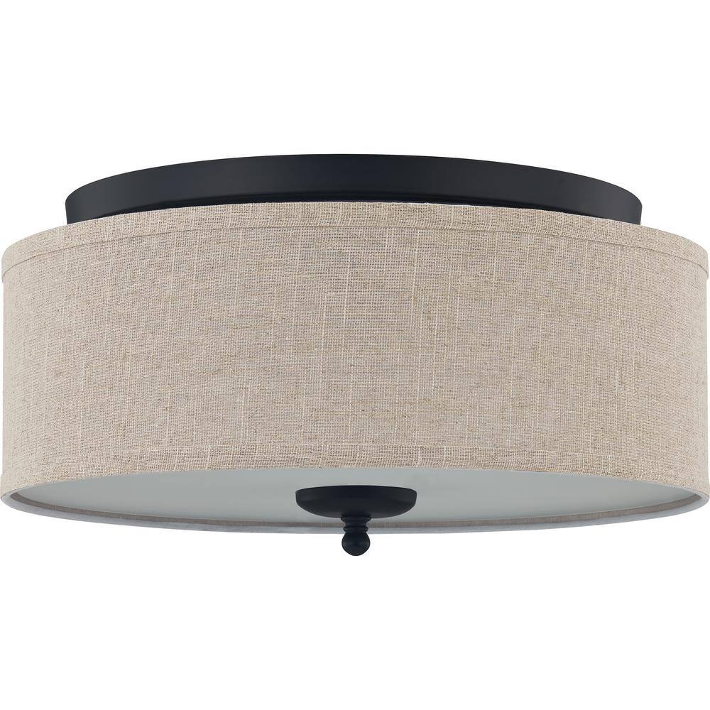 Blanche 16" Matte Black Flush Mount with Beige Linen Shade
