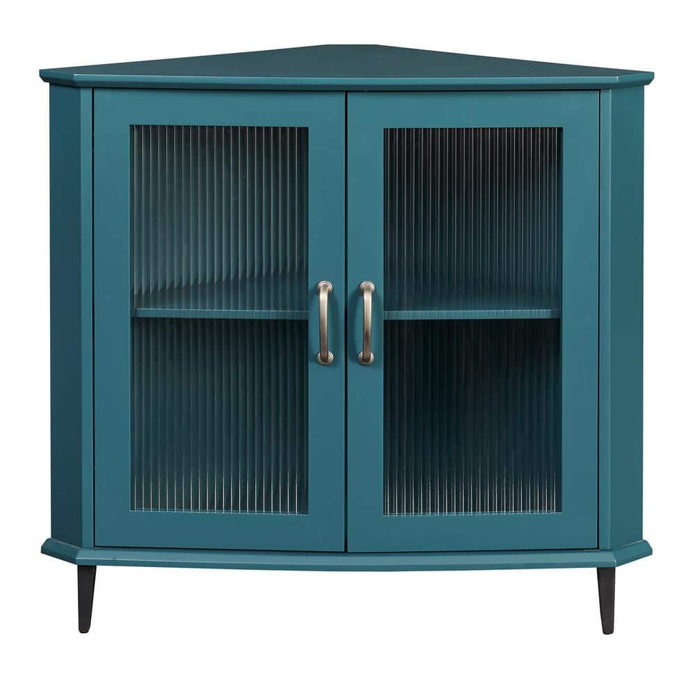 33.62 in. W x 18.62 in. D x 30.98 in. H Bathroom Teal Blue Linen Cabinet