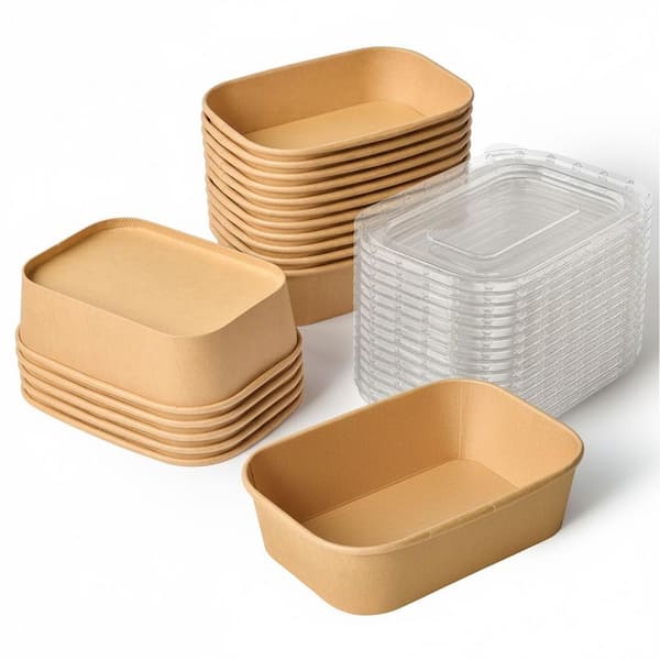 Paper Food Containers Disposable Meal Prep Containers with Lids Waterproof Oil-Resistant 50 Pack