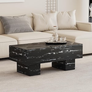 43.3 in. Modern Faux Marble Black Rectangular Coffee Table with White Texture for living rooms