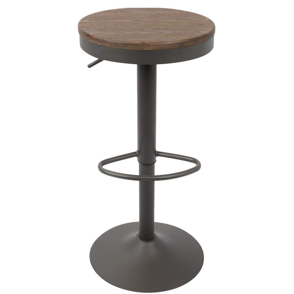 Dakota Adjustable Swivel Barstools in Brown and Grey Wood and Metal