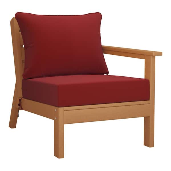 Westin Outdoor Birchwood Outdoor Patio Deep Seating Right Facing Arm HDPE Lounge Chair in Teak with Red Cushions
