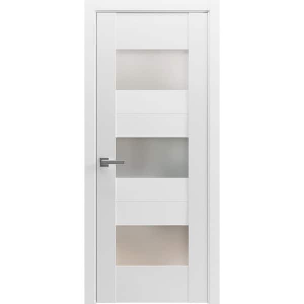 6003 42 in. x 96 in. Right-Hand/Inswing Solid Frosted Glass White Single Prehung Interior Door with Hardware