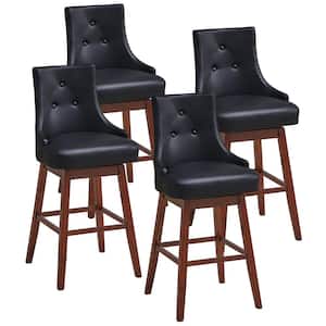 46 in. Black and Brown Wood Set of 4-Swivel Bar Stools 29 in. Pub Height Upholstered Chairs w/Rubber Wood Legs