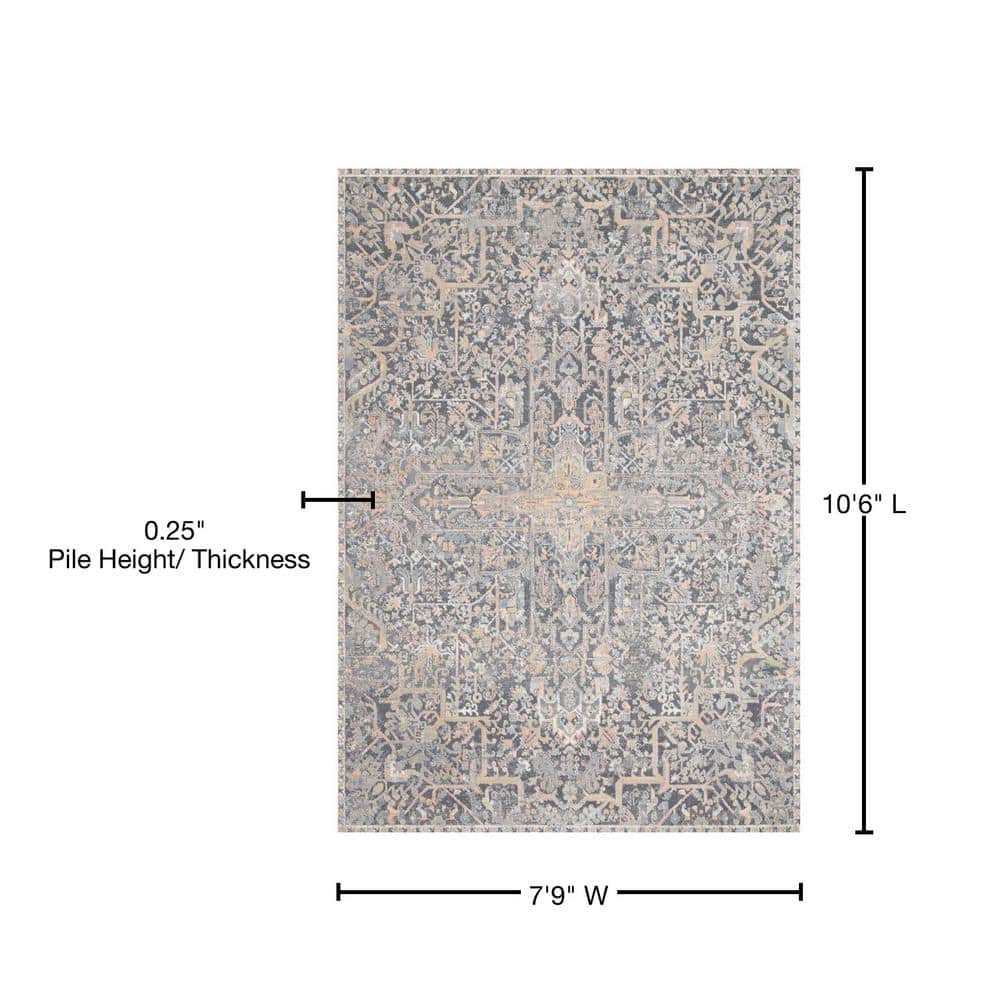 Elegant Charcoal Rectangular Synthetic Area Rug, 7'9" x 10'6"