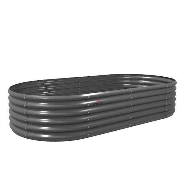 8 ft. x 4 ft. x 1.5 ft Metal Oval Round Galvanized Raised Garden Bed for Vegetables and Flowers Outdoor in Gray