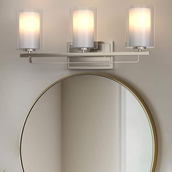 22 in. Industrial Brushed Nickel 3-Light Vanity Light, Clear Glass Shades and Sleek Design for Bathroom