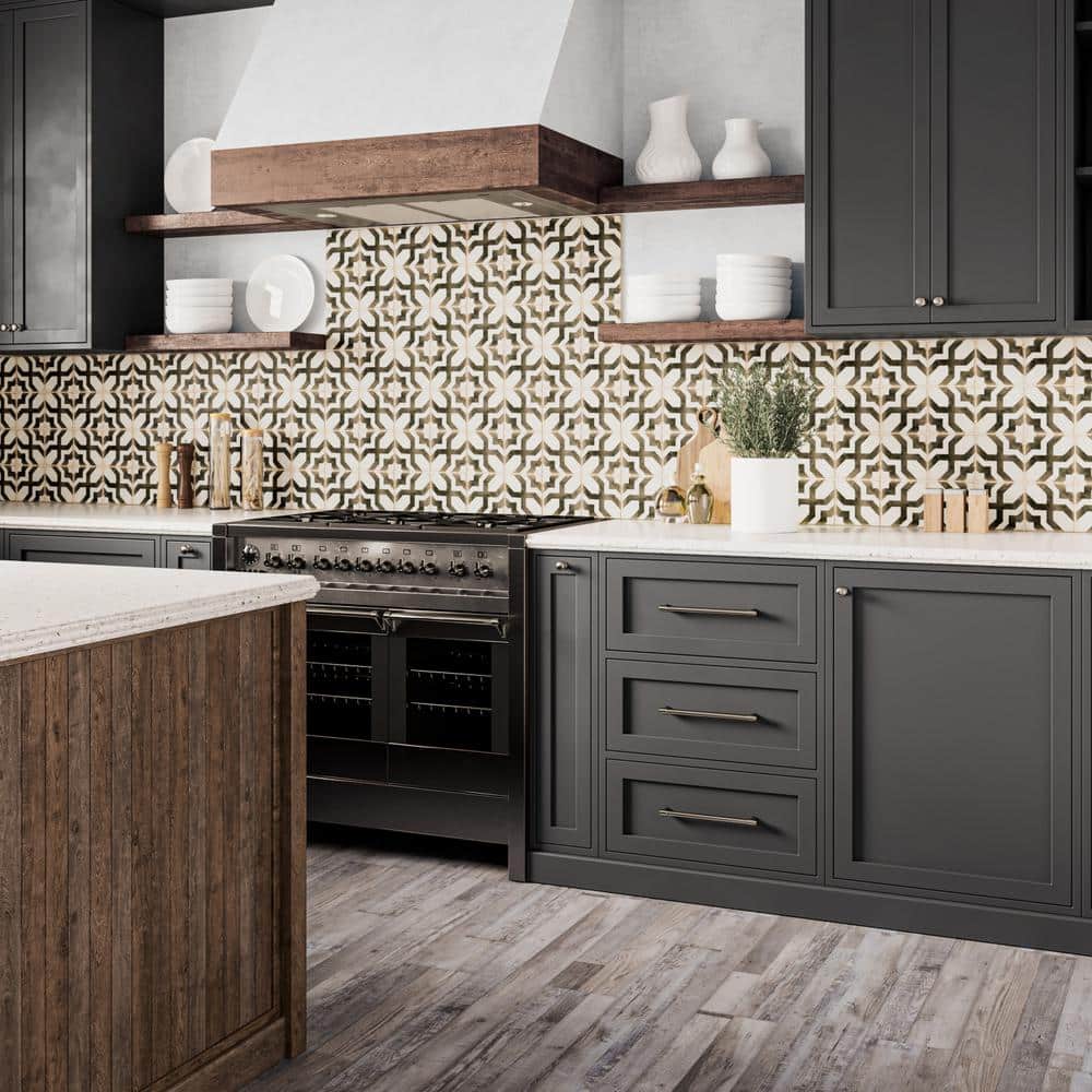 Casablanca 5" x 5" Black and White Ceramic Floor Tile