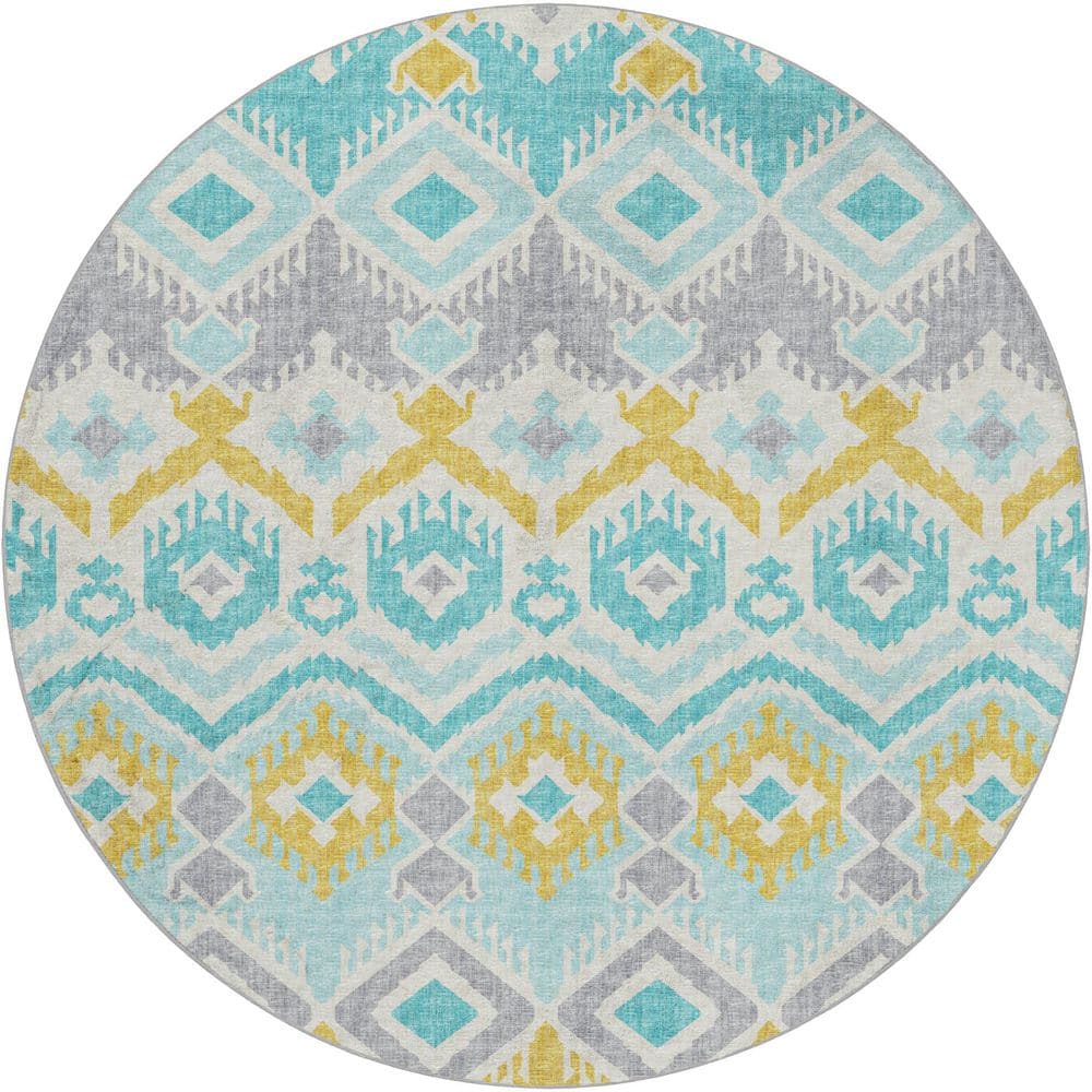 Dream Shag Premium Machine Washable Abstract ADS108 Aqua 8 ft. x 8 ft. Round Rug price history on PriceWatchPro