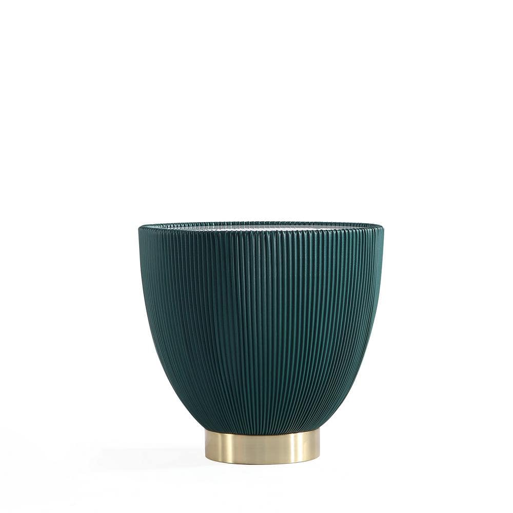 Tiny Green Ridged Accent Table with Gold Plinth Base