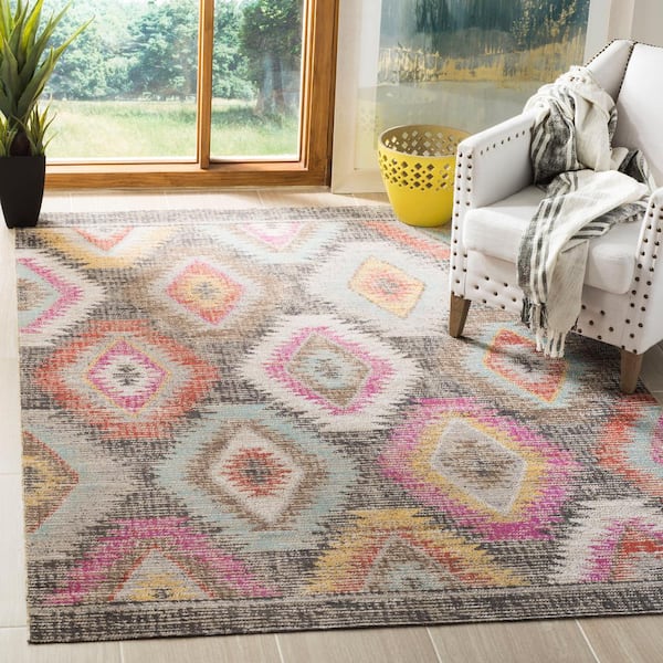 Montage Gray/Multi 9 ft. x 12 ft. Geometric Indoor/Outdoor Patio  Area Rug