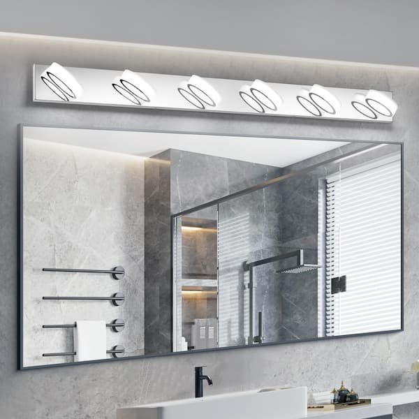 50 in. 6 Light Chrome LED Bathroom Vanity Light Bar with 270° Rotatable Lamphead Dimmable 5500K Light