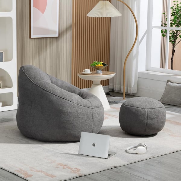 JUJABU Gray Microfiber Bean Bag Chair with Ottoman and Footrest