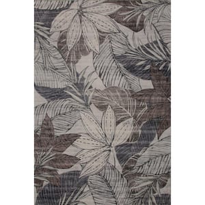 Modern Floral Brown Grey 7 ft. x 10 ft. Indoor Soft Area Rug