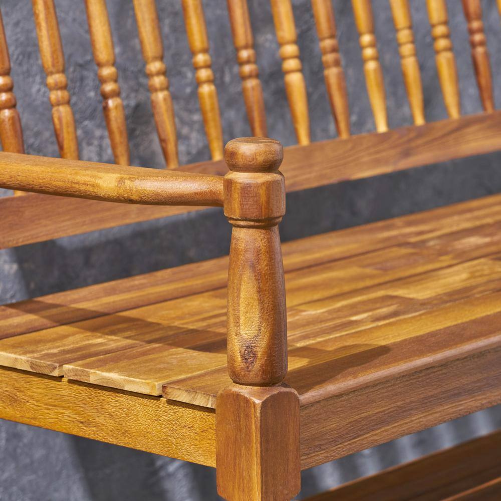 Teak 51" Rustic Acacia Wood Outdoor Bench with Shelf