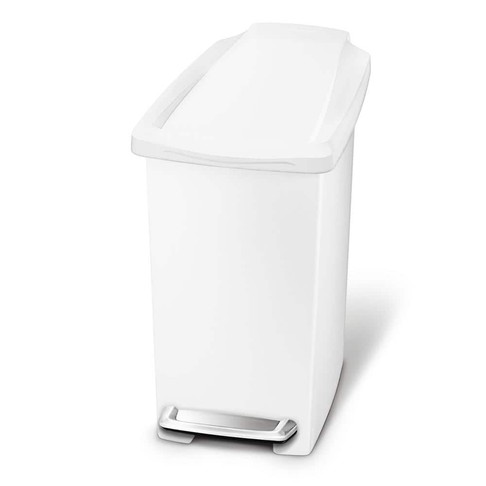 simplehuman 10L Slim Step Bathroom Trash Can, White Plastic CW1332