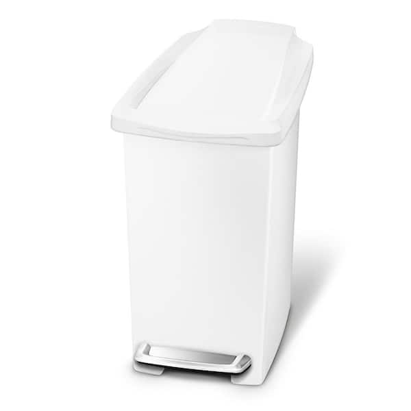 10L Slim Step Bathroom Trash Can, White Plastic
