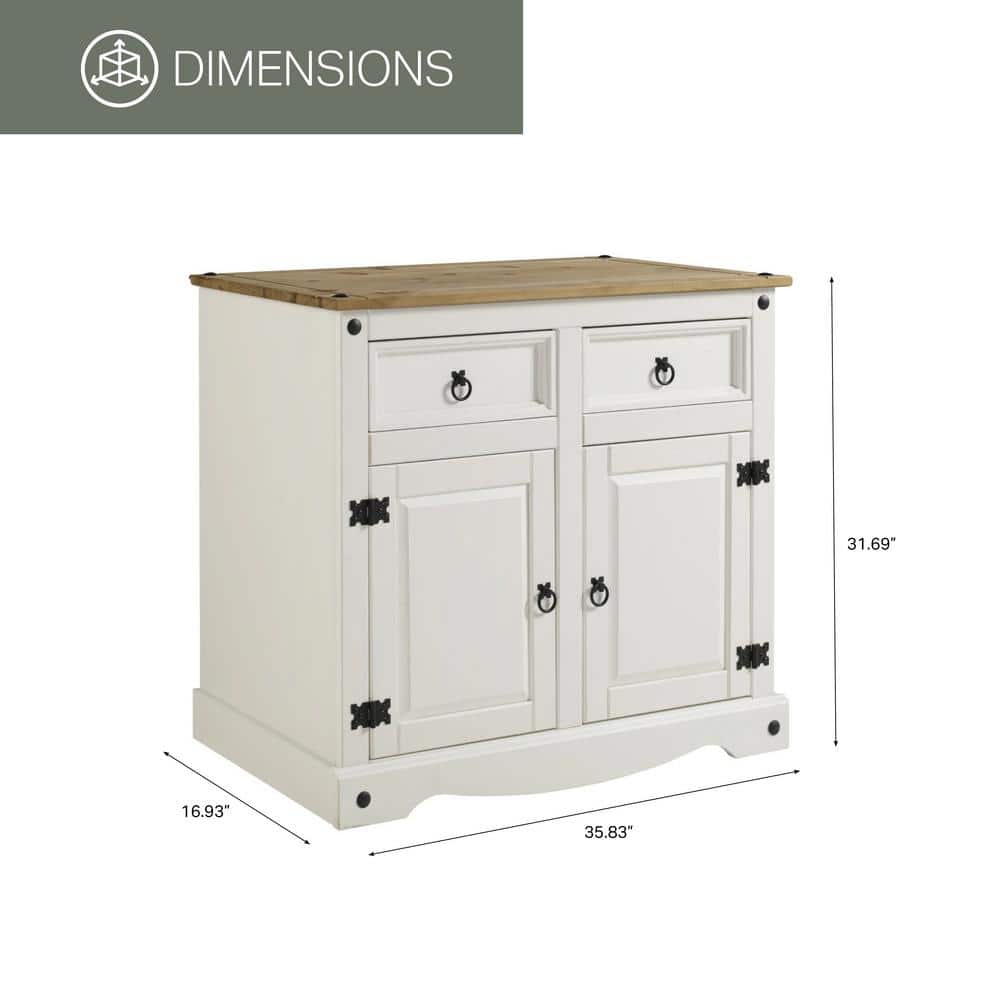 Sunnydaze White Pine Sideboard Cabinet with 2 Drawers and 2 Doors