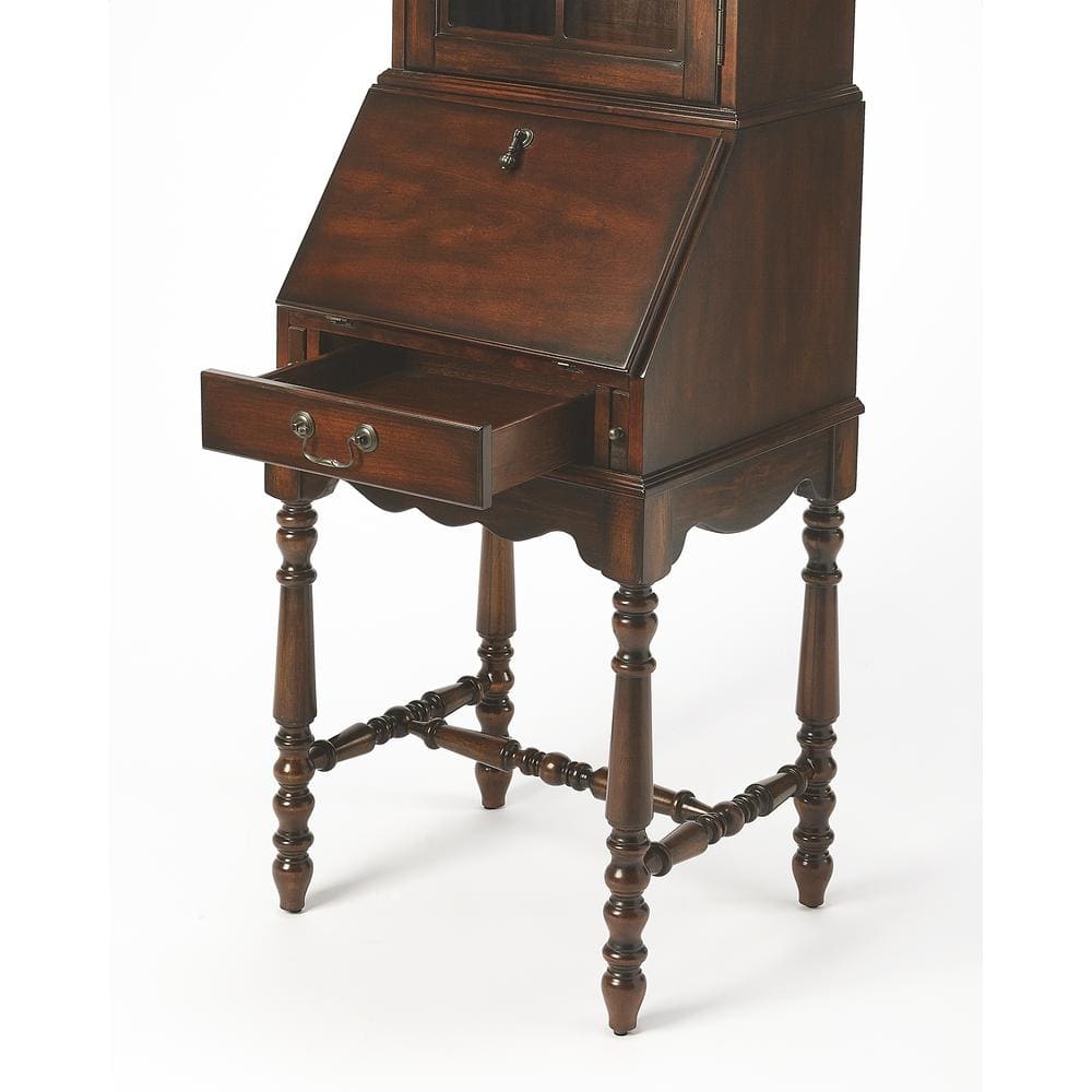Traditional Lighted Brown Wood China Cabinet with Hutch