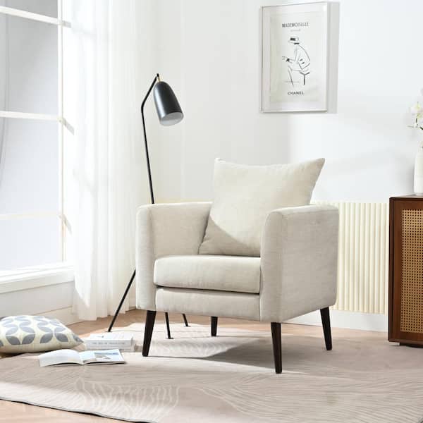 Heights Beige Modern Upholstered Chenille Arm Chair, Solid Wood Legs