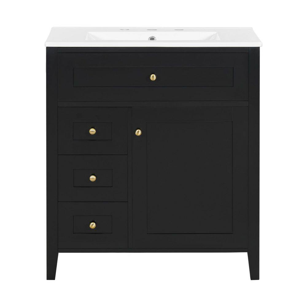 30 in. Freestanding Black Bath Vanity with White Ceramic Top 3 Drawers and Adjustable Shelf price history on PriceWatchPro
