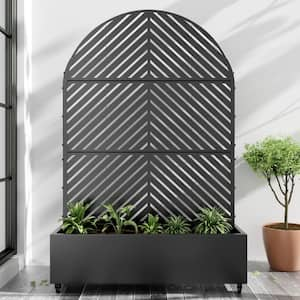 72 in. x 47 in. Arched-Top Black Outdoor Metal Privacy Screen Raised Planter Box Wall Decor