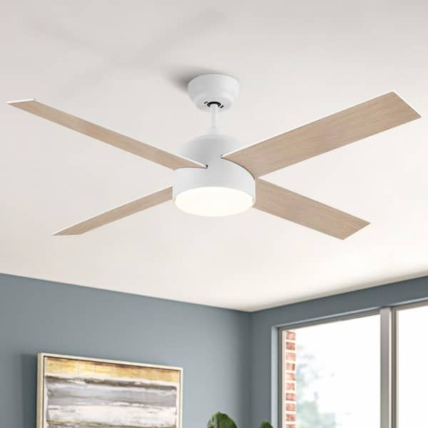 YUHAO 52 in. Indoor White Ceiling Fan with Integrated LED Light 