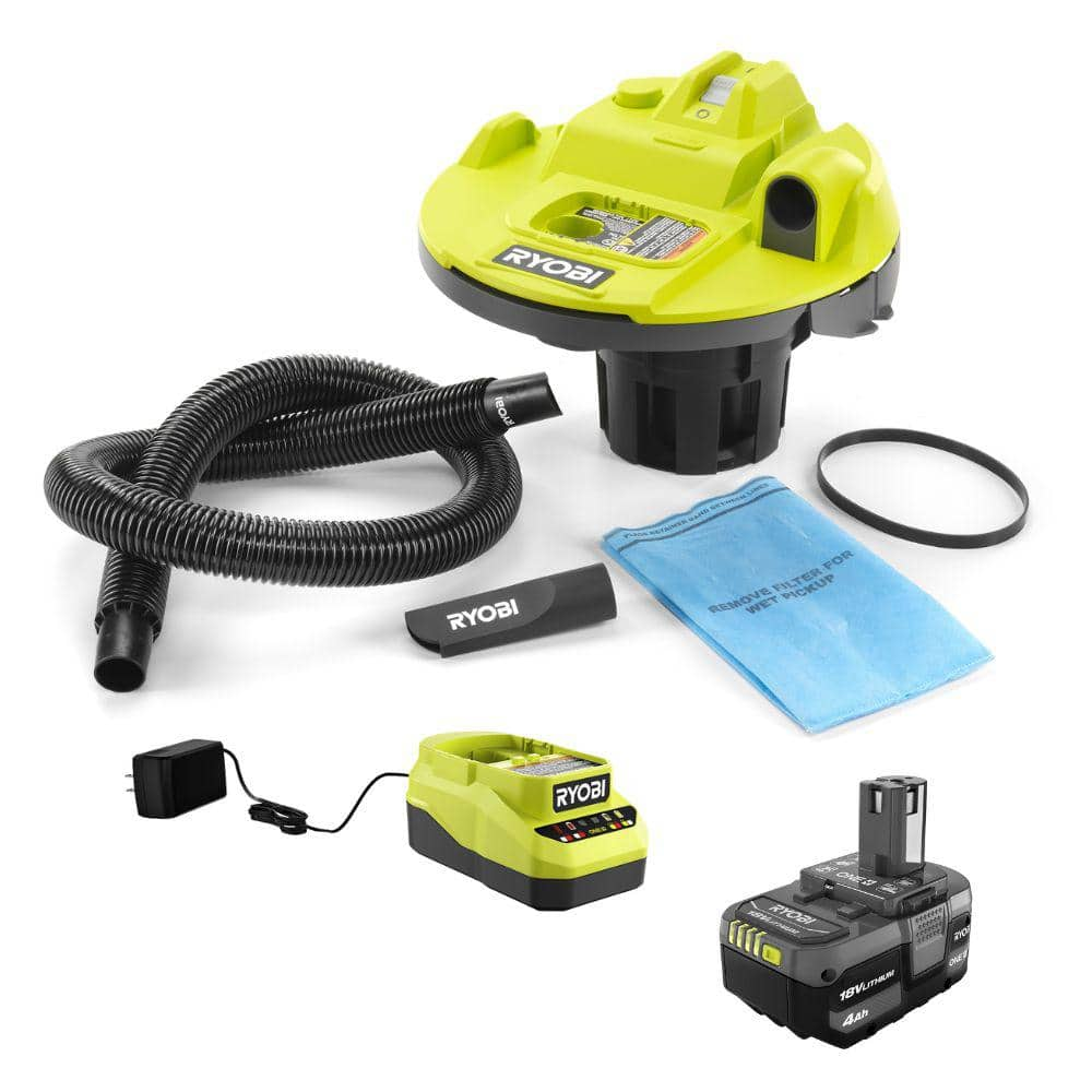 ONE+ 18V Cordless 5 Gal. Wet/Dry Vacuum Kit with 1-1/4 in. Hose, Crevice Tool, 4.0 Ah Battery, and Charger -  RYOBI, PCL732K