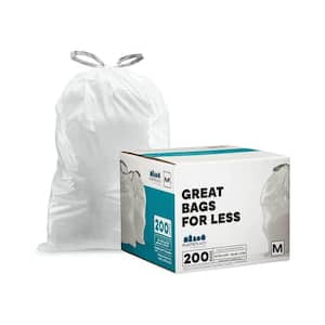 21.5 in. x 30.75 in., 12-16 Gal White Drawstring Trash Bags simplehuman* Code M Compatible (200-Count 2-Pack)