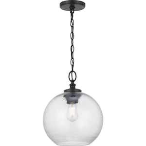 Evansway 1-light Matte Black Pendant with Clear Hammered Glass Shade