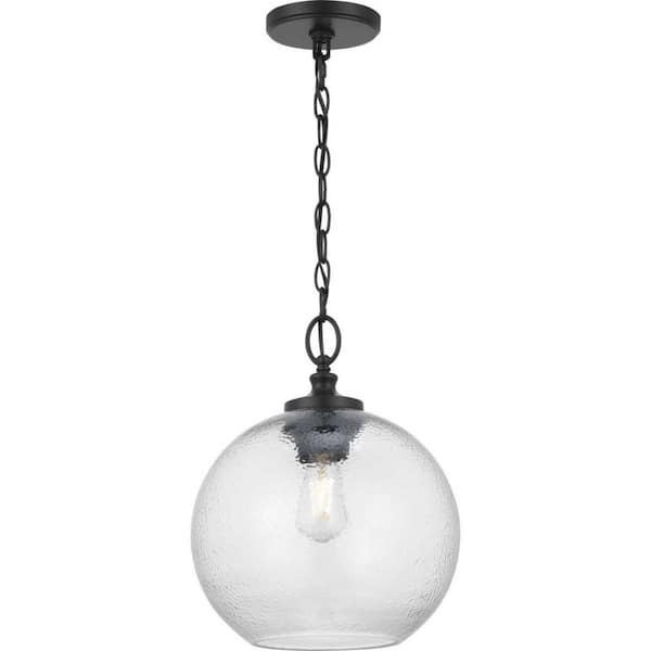 Evansway 1-light Matte Black Pendant with Clear Hammered Glass Shade