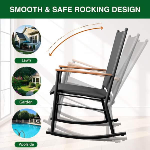 Outdoor Metal Rocking Bench Vongrasig 2‑Piece Patio Rocking Chairs, Metal Rocker with Wood‑Look ...