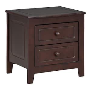Retro 19.3 in. W x 15.6 in. D x 19.7 in. H Walnut Brown Plywood Linen Cabinet with 2-Drawer Nightstand