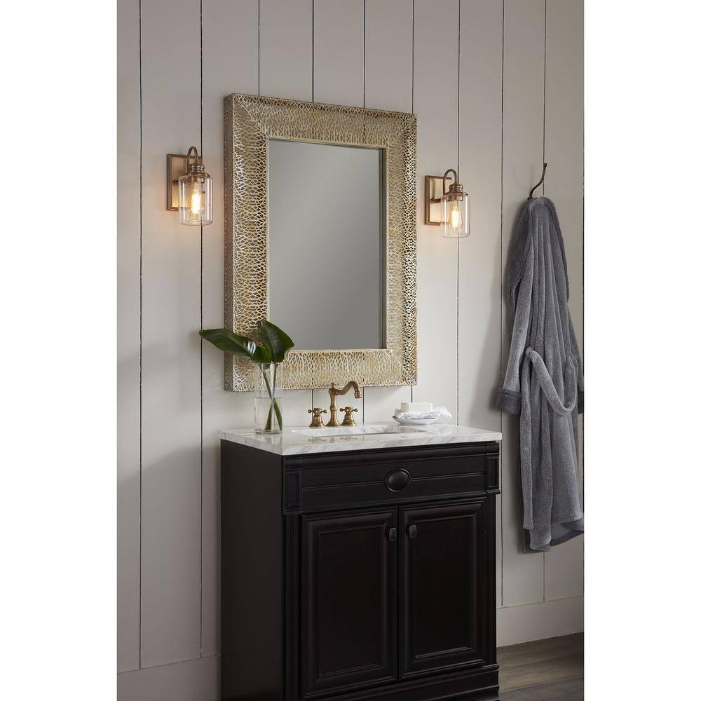 Aiken Vintage Brass Bath Vanity Light with Clear Glass Shade