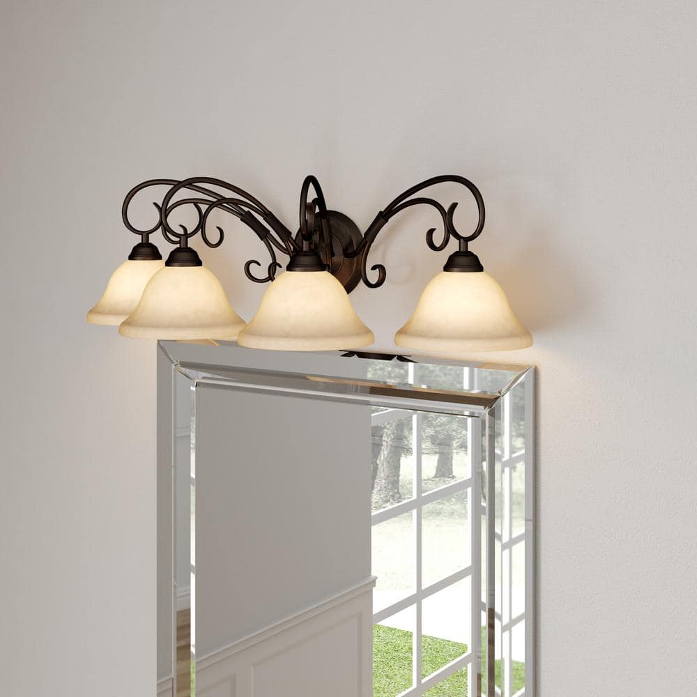 Homestead Transitional Rubbed Bronze 4-Light Vanity with Tea Stone Glass