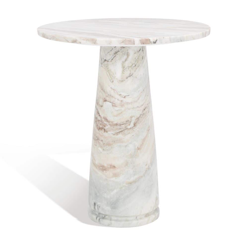 Valentia 20.5 in. White/Brown Round Marble End Table - thumbnail 7
