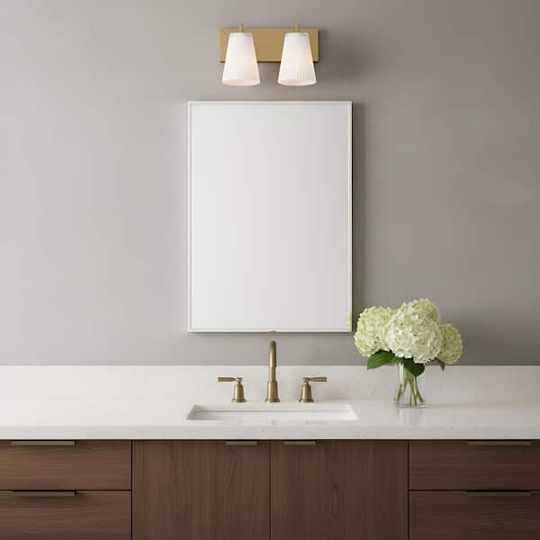 Upson 12 in. W x 7.75 in. H 2-Light Satin Brass Dimmable Medium Bathroom Vanity Light with Glass Shades