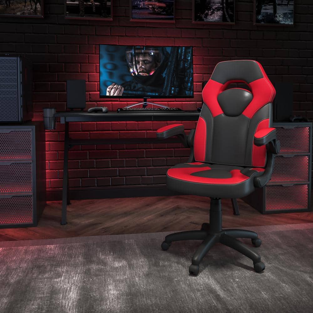 Red/Black X10 High-Back Leather Soft Gaming Chair with Headrest and Flip-Up Arms, Ergonomic Racing Style Computer Chair