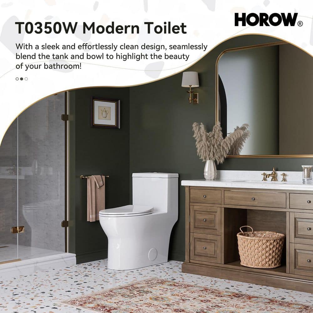 White Ceramic Dual Flush Elongated One-Piece Toilet
