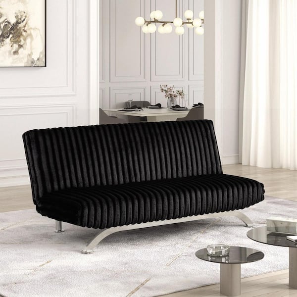 Furniture of America Mealiz 71 in. Black Solid Fabric Futon Sofa Bed