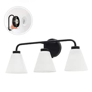 Wynridge 24 in. Plug and Play 3-Light Matte Black Vanity Light