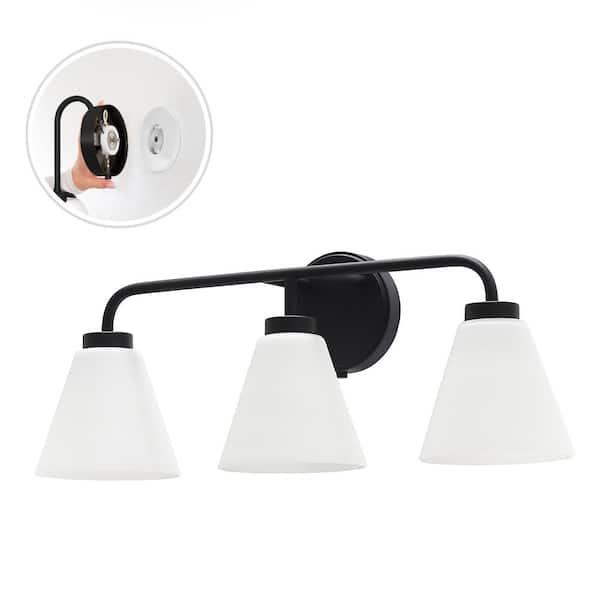Wynridge 24 in. Plug and Play 3-Light Matte Black Vanity Light with SkyPlug