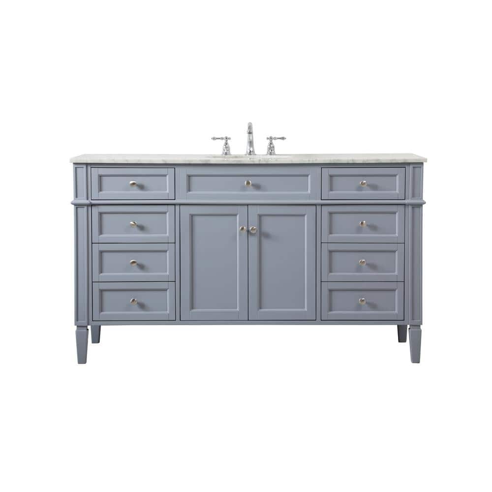 Timeless Home 60 in. W Single Bath Vanity in Grey with Marble Vanity Top in